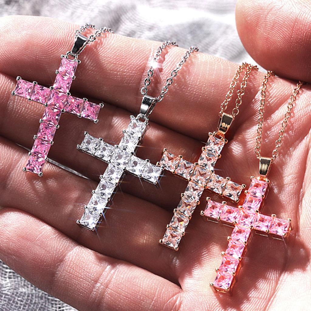 Cross-shaped Pendant Necklace Luxury Zirconia Delicate Accessories Anniversary Gift Women Statement Cross Necklaces