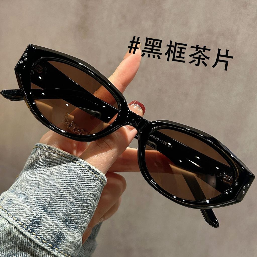 Brown narrow frame cat eye polarized sunglasses women's high-end large frame suitable for square and round face UV-proof sunglasses women