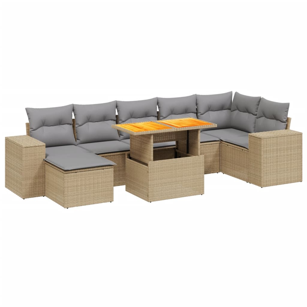 8 Piece Garden Sofa Set with Cushions Beige Poly Rattan