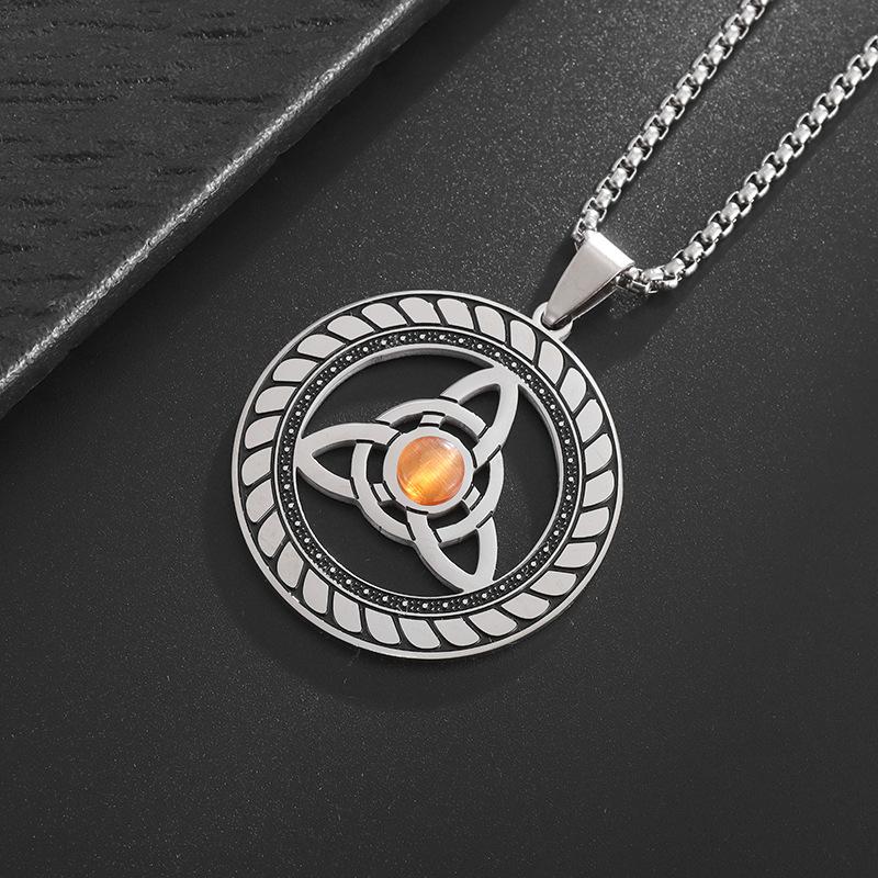 New Witchcraft Stainless Steel Witch Knot Pendant Necklace Men and Women Silver Jewelry