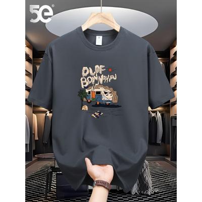 Camiseta de manga corta y cuello redondo para hombre, 100% algodón puro, verano, talla holgada, con estampado de dibujos animados, casual y cómoda