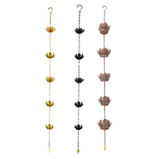 Outdoor Lotus Rain Chain Heavy Duty Metal Garden Hanging Rain Catcher Cups Outside Gutters Downspouts Replacement Decorative Rain Chain