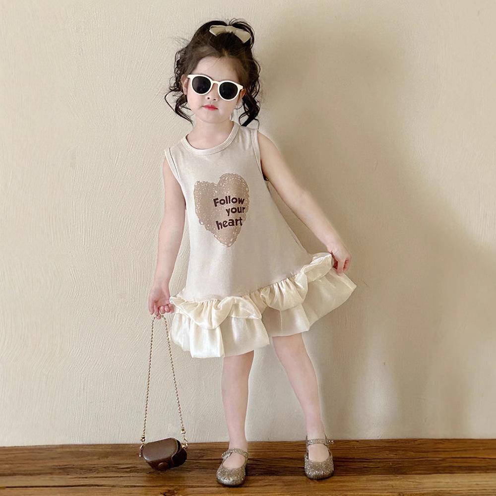Girls' Summer 2025 Patchwork Yarn Suspender Dress - Cute, Fashionable Vest Style