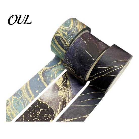 Scrapbooking Supplies 3 Rolls Golden Foil Washi Tape, Retro Plaid Leaf Pattern Decorative Lightweight Tape Masking Adhesive for DIY Crafts,