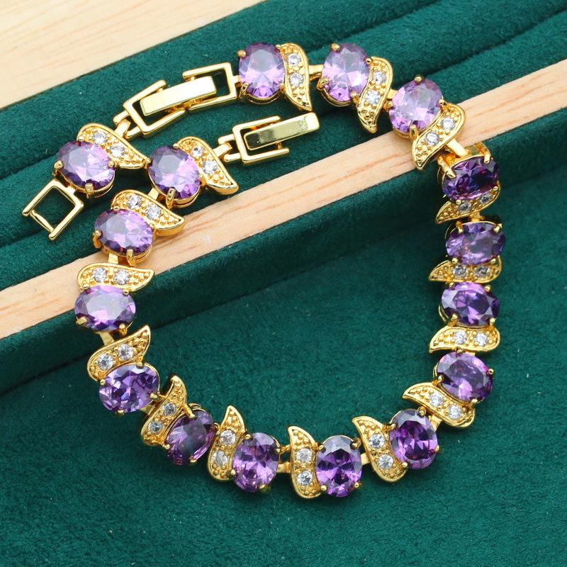 Europa und die Vereinigten Staaten Heiß Anti-Allergie Zirkon Armband Halskette Ohrringe Gold Schmuckset