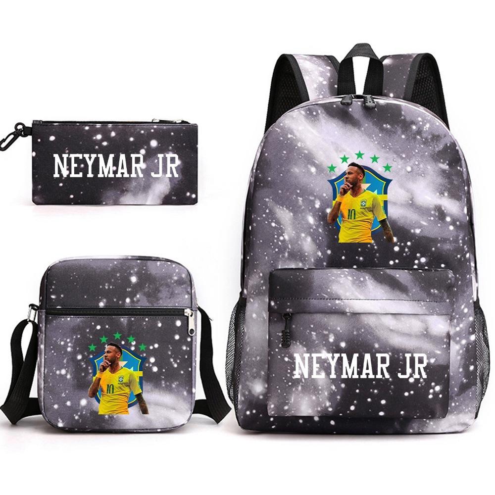 Neymar Schooltas Ster Neymar Met Omringende Bedrukte Rugzak Voor Jongens En Meisjes Campus Drie-Delige Schooltas three-piece set