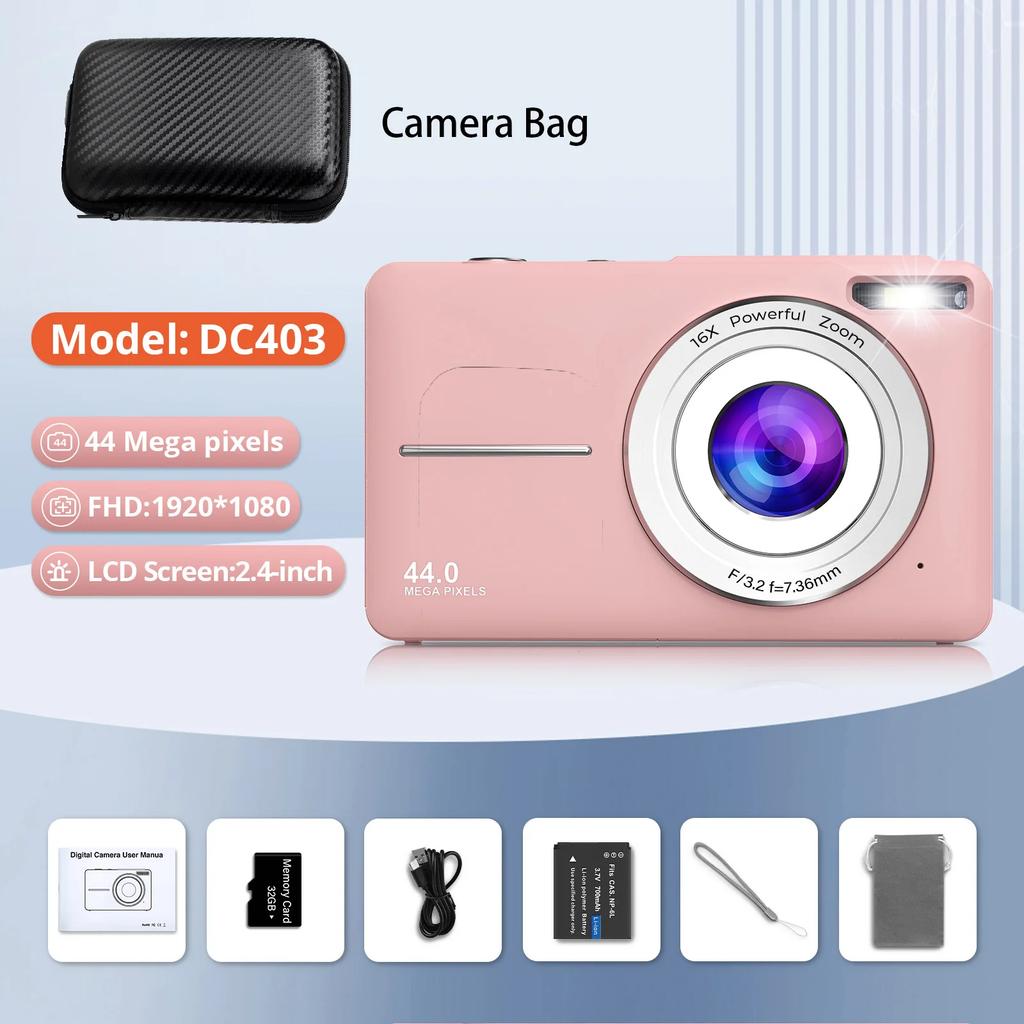 2025 Digital Camera HD 2.4 Inch 1080P Rechargeable Cameras with 16x Zoom Compact Camera for Kid Adult Gift Beginner Photography