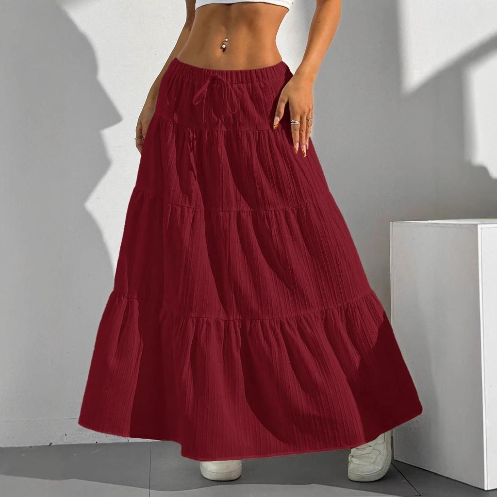 Women's White Half Skirt with Sash Flared Skirt European and American Style Loose Long Skirt Elegant