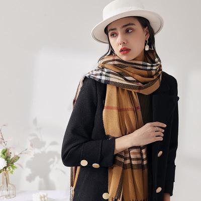 Sciarpa a quadri da donna in finto cashmere giapponese coreana – Lunghezza media, Caldo scialle autunnale/invernale