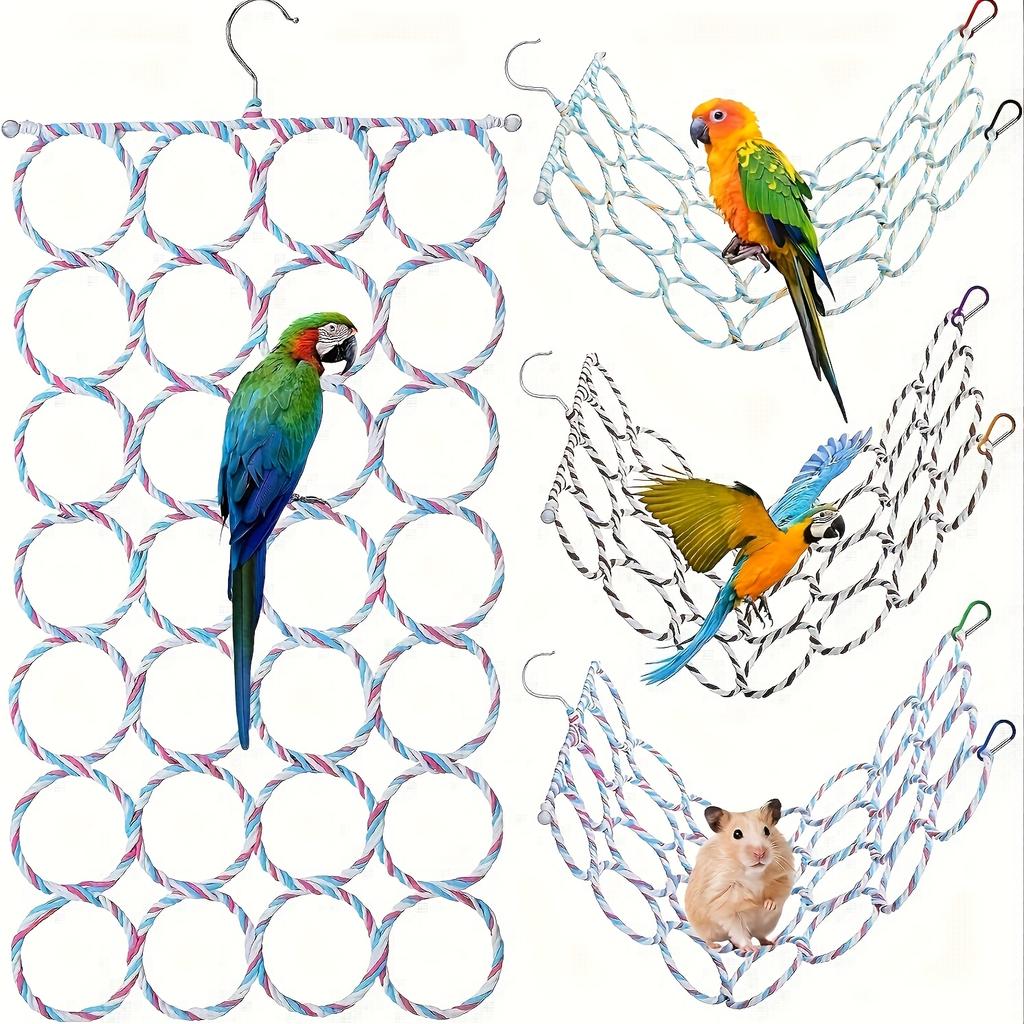 1pc 28-ring bird and small pet play net: rattan climbing ladder, swing perch and hammock, suitable for parrots and mice random colors