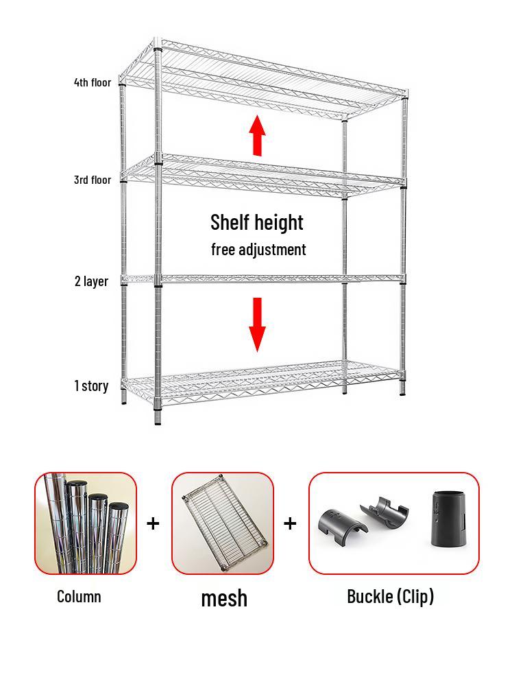 Stainless Steel Multi-Tier Storage Rack for Kitchen, Warehouse, or Balcony.