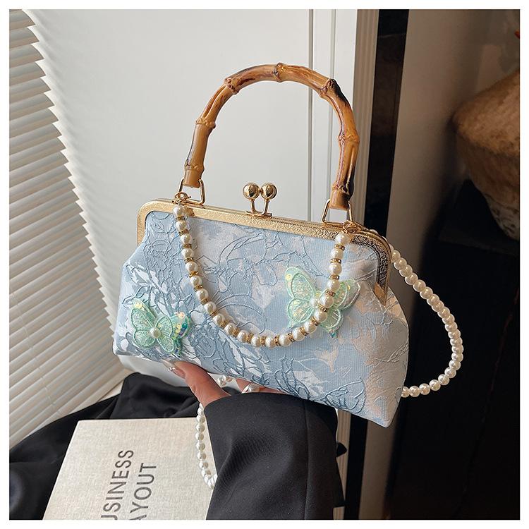 2025 New Spring and Summer Niche Portable Small Square Bag Pearl Shoulder Embroidered Butterfly Cheongsam Messenger Bag