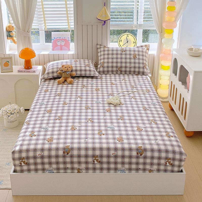 Pure Cotton Printed Single Bed Sheet Set - Fitted Sheet, Protective Cover, Pad Cover (3 Pieces)