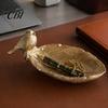Resin Trinket Tray Elegant Bird Leaf Shaped Dish, Jewelry Tray, Vintage Gold Ring Tabletop Storage Holder for Nightstand Dresser, Small Decorative