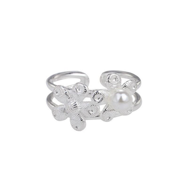 Trendy Twin Flower Pearl Adjustable Ring for Women – Elegant, Fashionable, and Sweet Index Finger Jewelry
