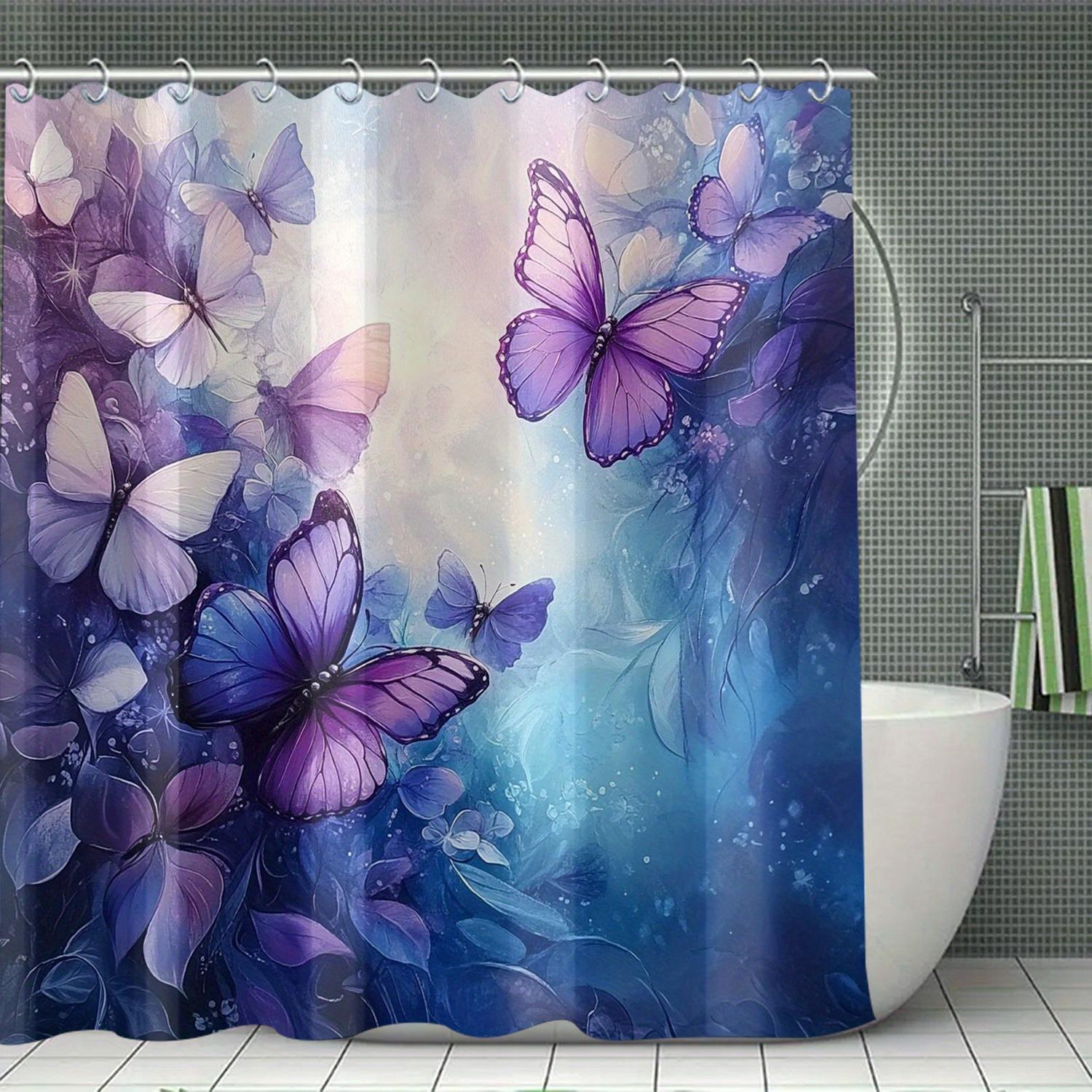 

1pc/4pcs Purple Butterfly Shower Curtain Set, Waterproof Polyester Blend, Artistic Graphic Design, With Hooks, Machine Washable 90X180cm