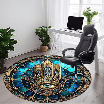 1pc StainedGlass Mandala Office Round Area Rug, Indoor Mat Suitable For Office, Under Office Chairs Bedroom Living Room Home Decor, Room Deco
