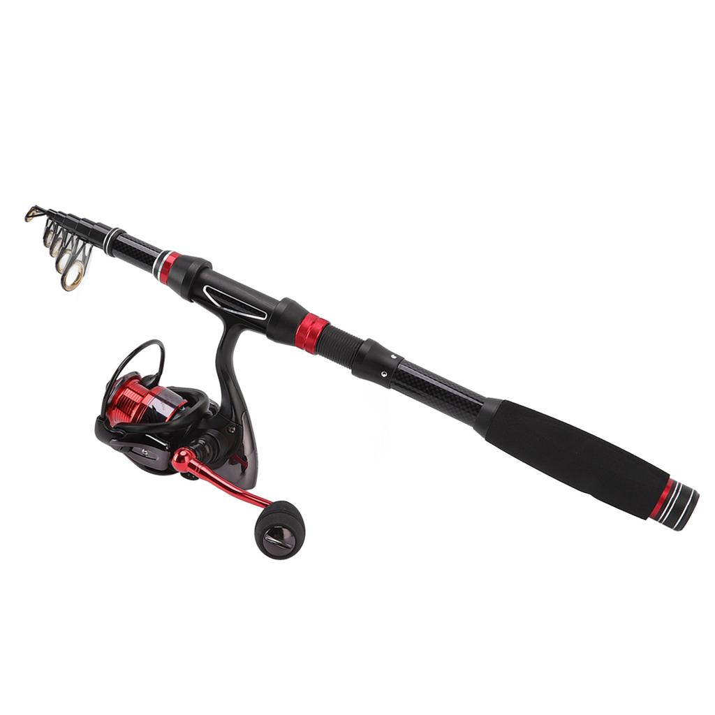 Fishing Rod and Reel Combos Carbon Fiber Telescopic Fishing Rod Red Black with Fishing Reel Line Fishing Lures Kit