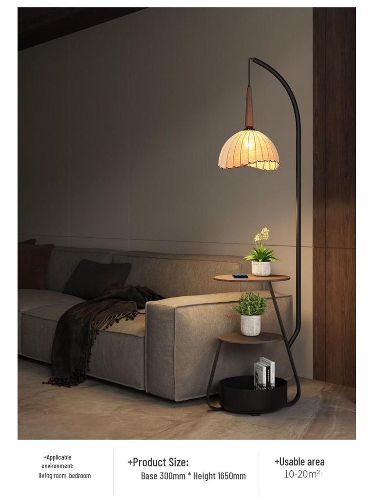 Retro Chinese-Style Floor Lamp: Dual-Use Bedside/Side Table Fishing Lamp for Living Room or Bedroom Ambiance