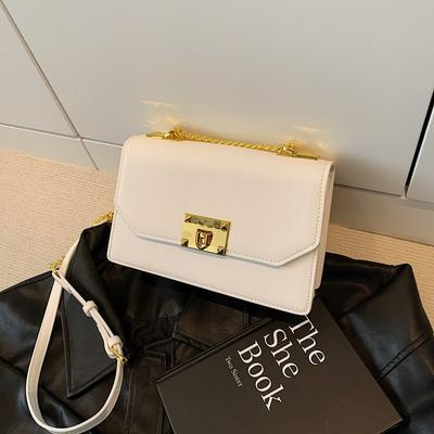 Bolsa feminina quadrada pequena com corrente, design de nicho popular, nova para o verão, versátil, de ombro único, carteiro