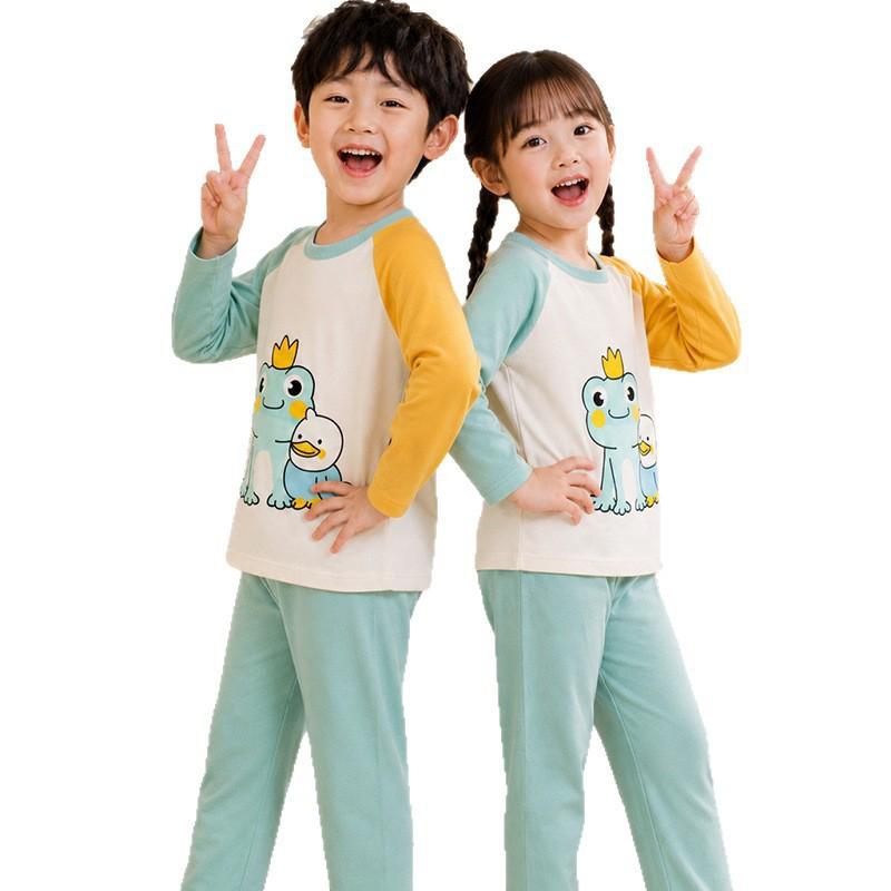 Kids Cotton Pajama Set Long Sleeve Round Neck Cartoon Sleepwear Boys Girls Toddlers