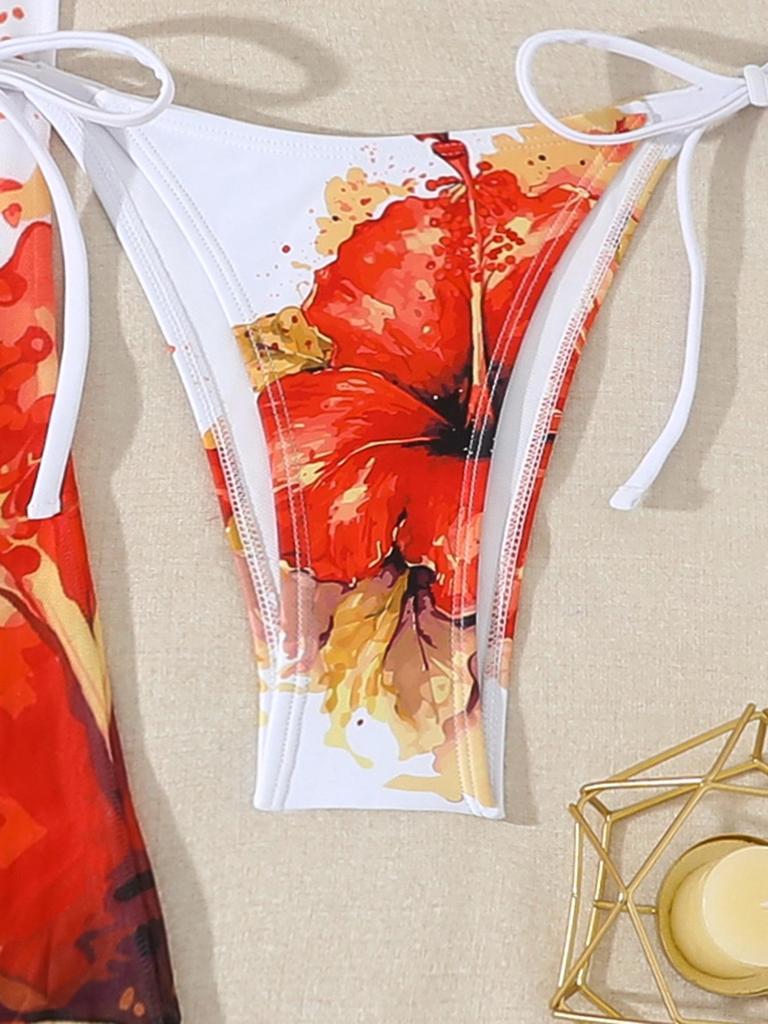 2026 European & American Women's Printed Long Skirt Split Bikini Three-Piece Swimsuit