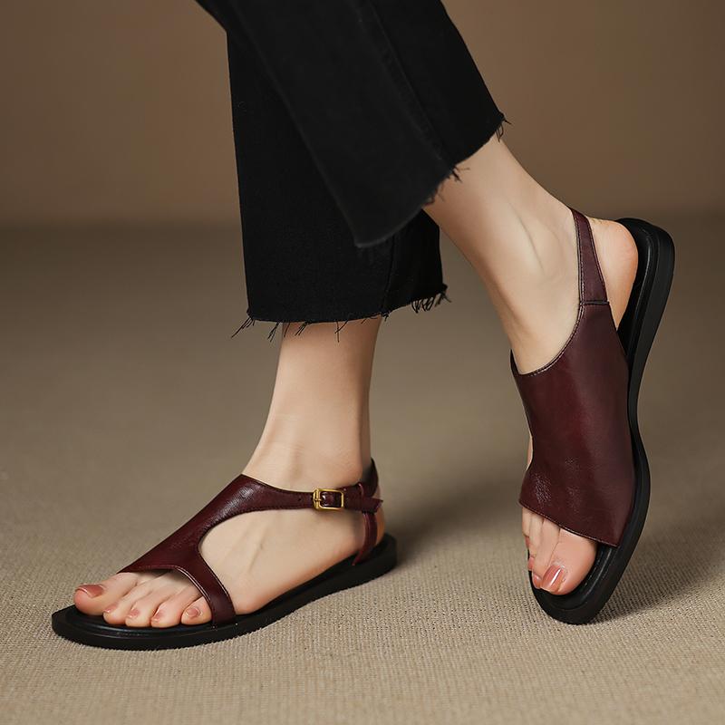 Fashion 2025 Summer Women Sandals Split Leather Open Toe Flat with Women Shoes Slingback Flip Flops Modern Peep Toe Beach Sandals