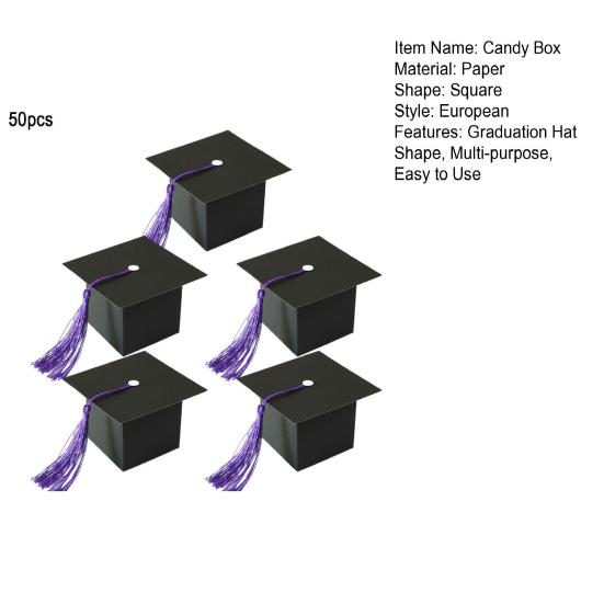50 buc cutii de bomboane cu pălărie de absolvire cu ciucuri pătrate ciocolată bunătăți gustări cutii de depozitare din hârtie petrecere favoruri trata cutii de ambalare
