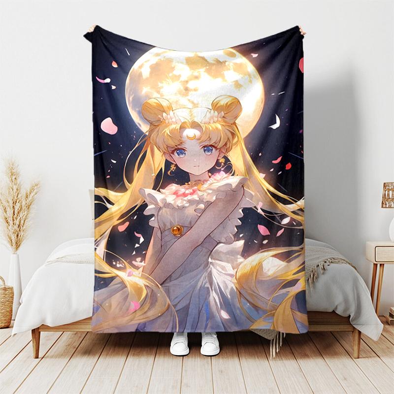 1pc Blanket Sailor Moon1 Print Design, Lightweight Blanket for Sofa, Bed- Soft &Warm, Gift for All Seasons like Christmas, Halloween