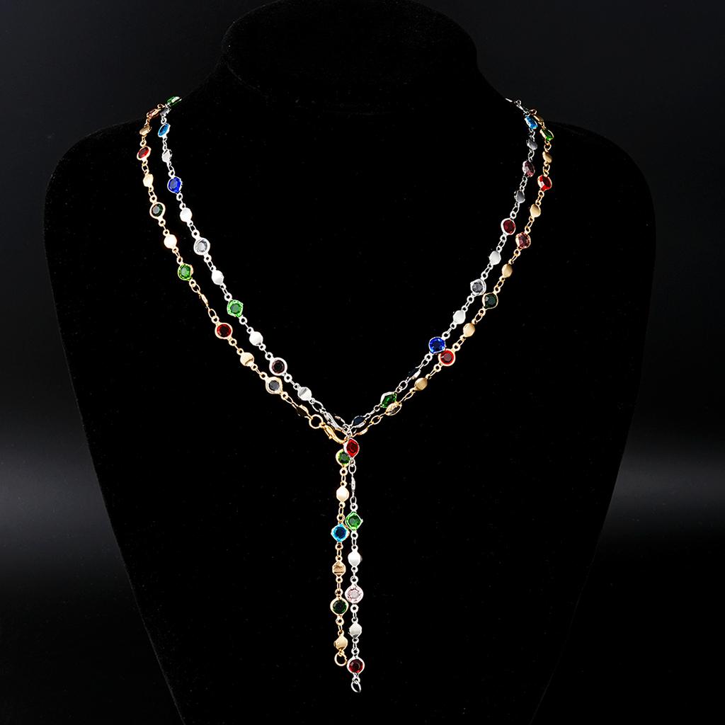 17KM Ensemble de Colliers Pendentifs en Cristal Coloré Élégant Mode Multicouche en Forme de Y Long Collier Pour Femmes Bijoux Quotidien Fête Vacances