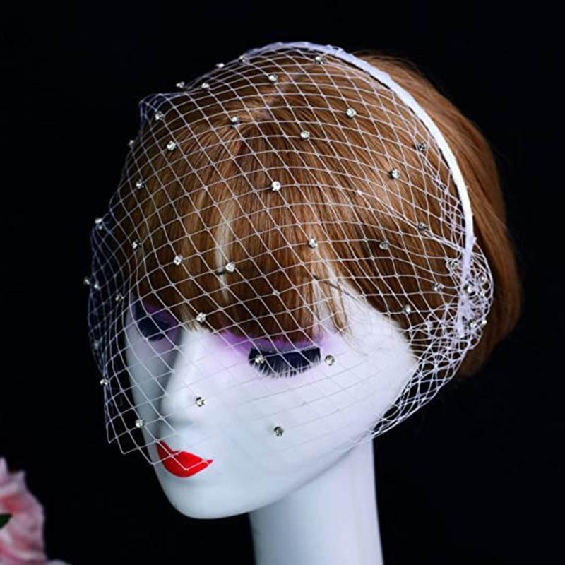 Set of 2 Crystal Face Net Headband Elegant Rhinestones Hair Hoop Ornament Wedding Fascinator Stylish Jewelry for Parties