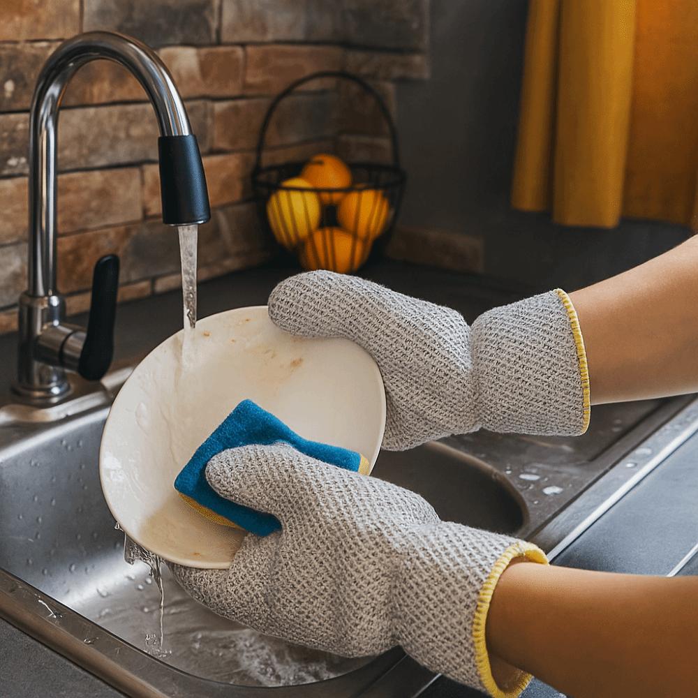 6PCS Extended Design Steel Wire Gloves Waterproof Cleaning Gloves Dishwashing Gloves  Kitchen Use