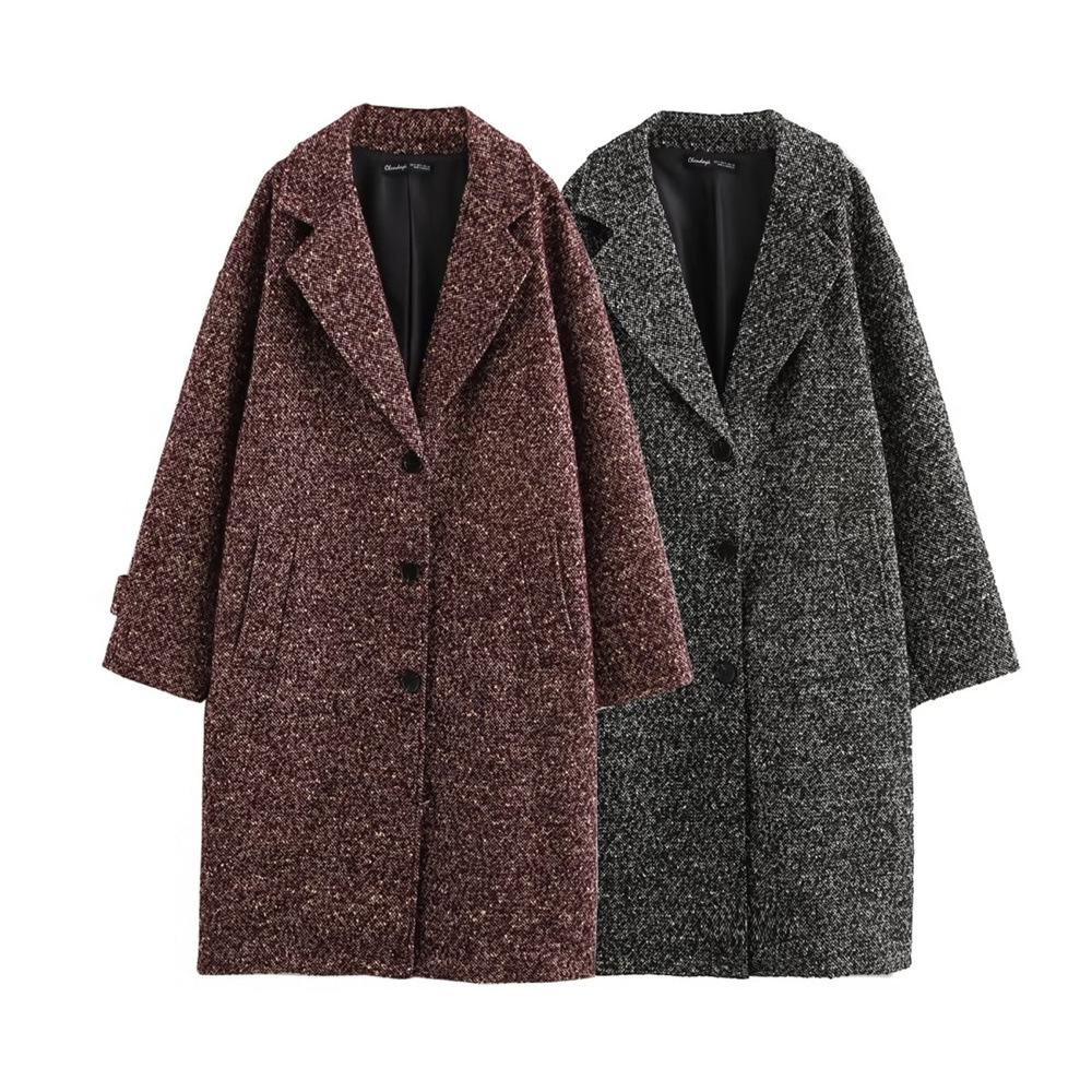 

2024 Autumn/Winter Women s Loose Herringbone Drop-Shoulder Coat Large чёрный
