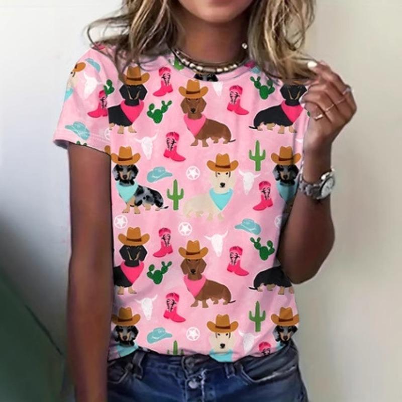 Animal Series 3D Fashion Printed Women's Short Sleeved T-shirt High-definition Three-dimensional Versatile Loose Round Neck Short Sleeved T-shirt