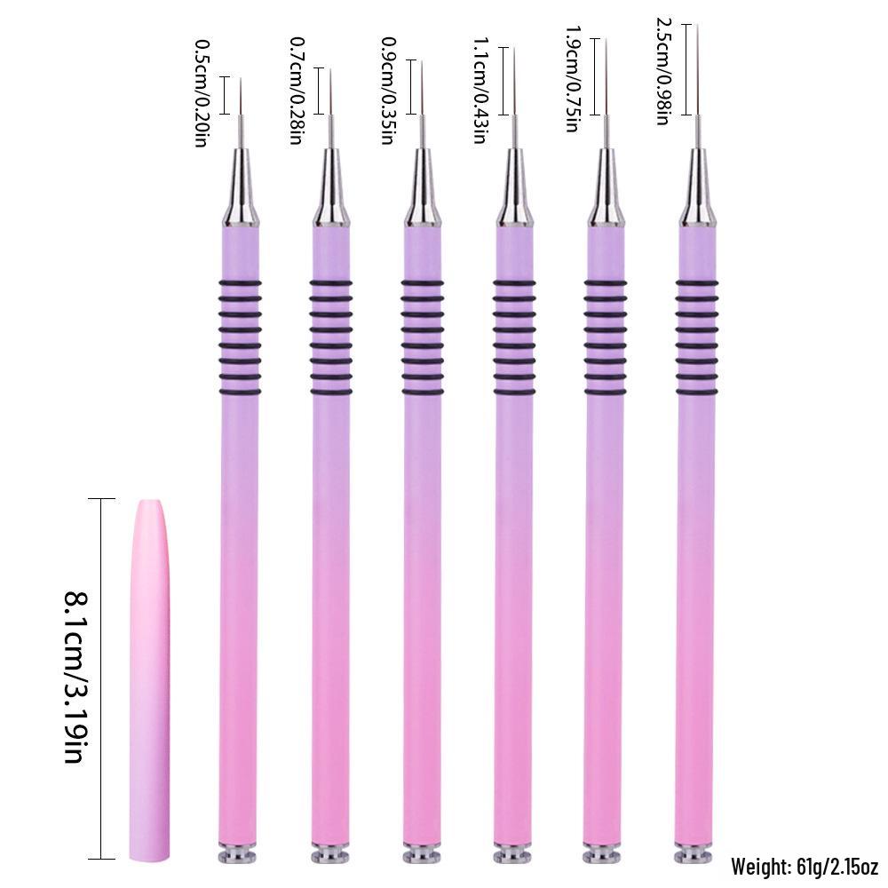 

Набор из 6 кистей для нейл-арта градиентно-розового цвета для рисования линий и росписи с длинными металлическими ручками с резьбой