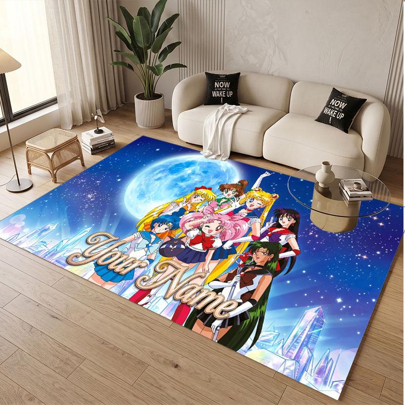 Custom Name Crystal Velvet Rug,Sailor Moon Comfortable Anti Slip Floor Mat For Room Decoration