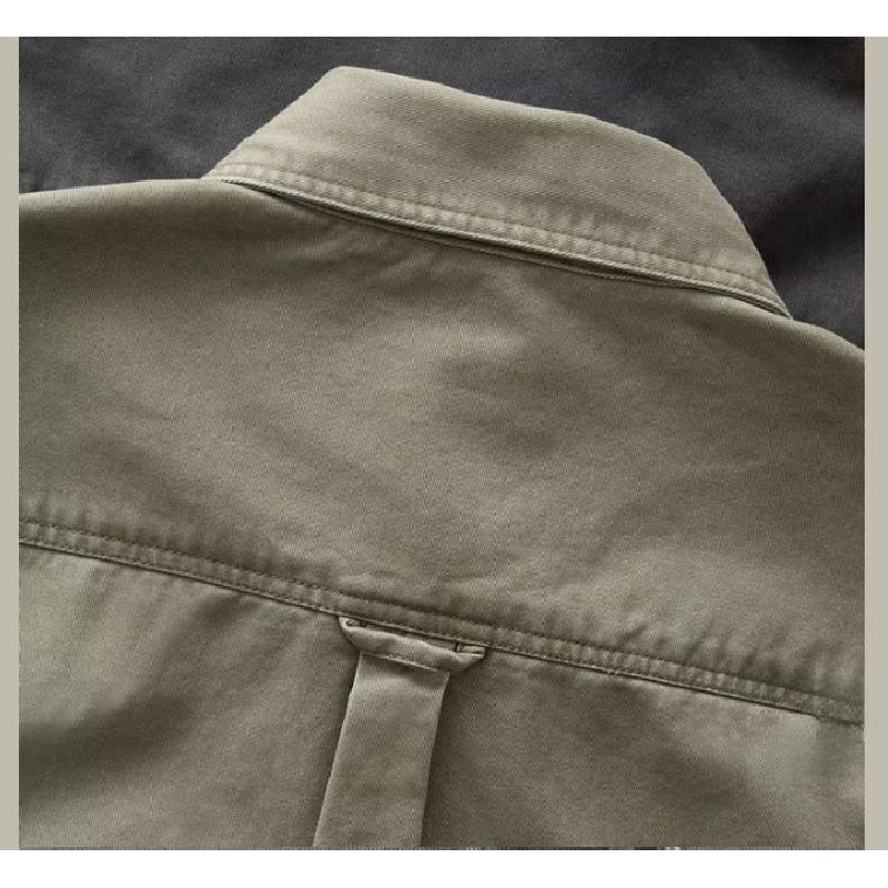 Trendy heavy-duty work shirt for men, thickened twill, loose fit, American retro style, spring and autumn, army green shirt jacket