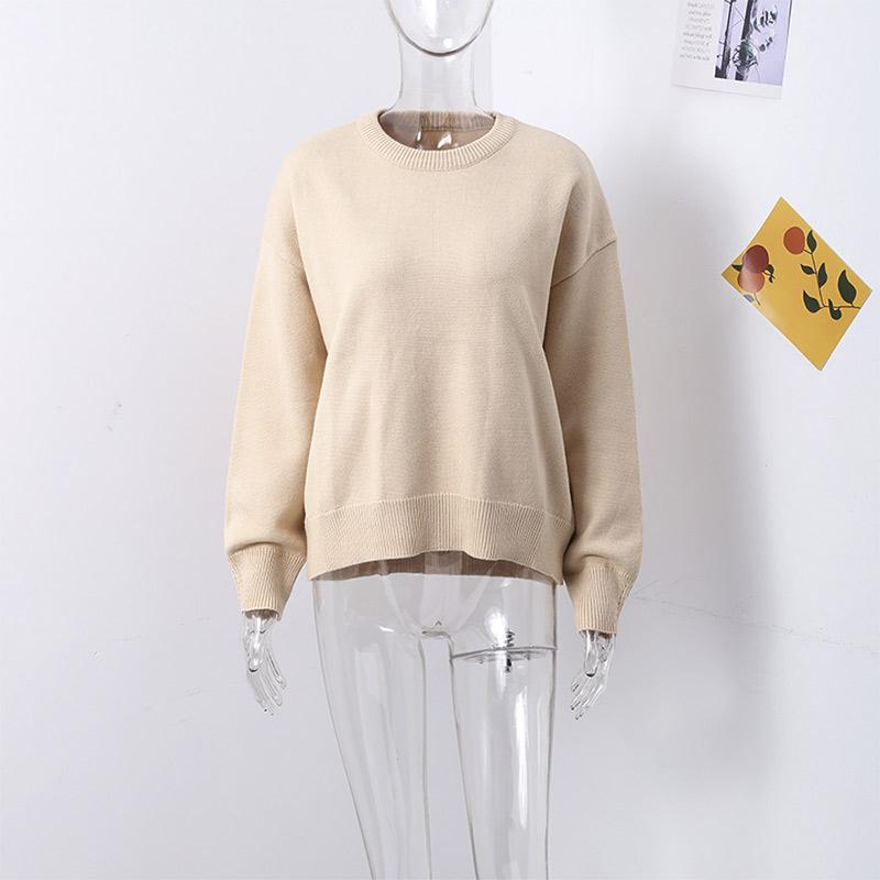 Women Sweaters Knit Basic Pullover Long Sleeve Round Neck Solid Spring Streetwear Knitwear Loose Elegant Jumper Female Tops