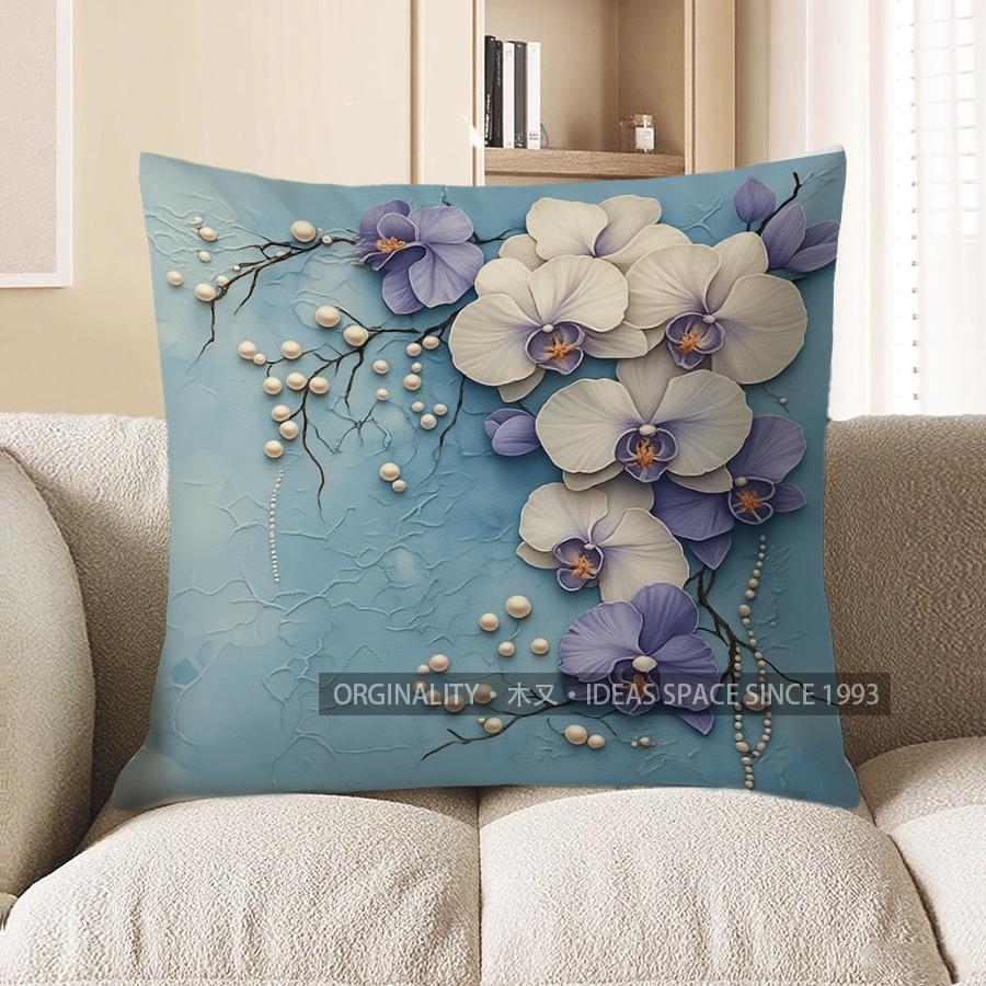 Home Decor Exquisite Orchid Pattern Decorative Throw Pillow Pattern Cushion Cover Suitable For Sofa Bedroom Car Pillow Cover