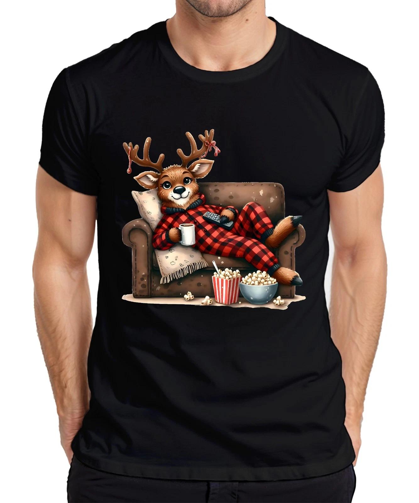 Faules Rentier Weihnachten Kinoabend Popcorn Pyjama Kuschelig Herren T-Shirt L