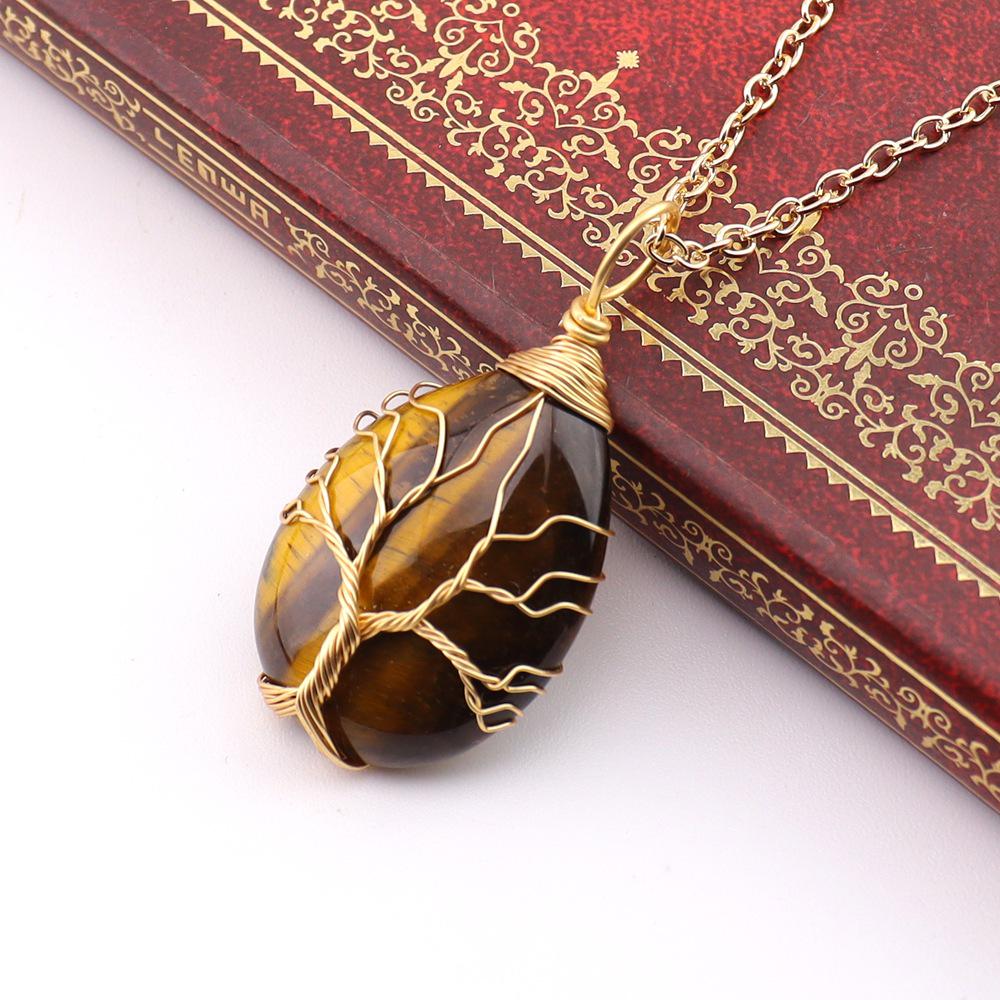Trending Agate Water Drop Tree of Life Pendant Necklace with Wire Wrap