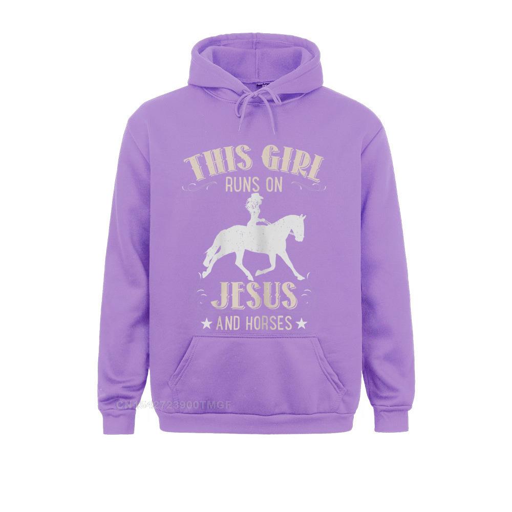 Fitted Women's Sweatshirts This Girl Runs On Jesus And Horses Hoodie For Religious God Hoodies Long Sleeve Hoods Slim Fit