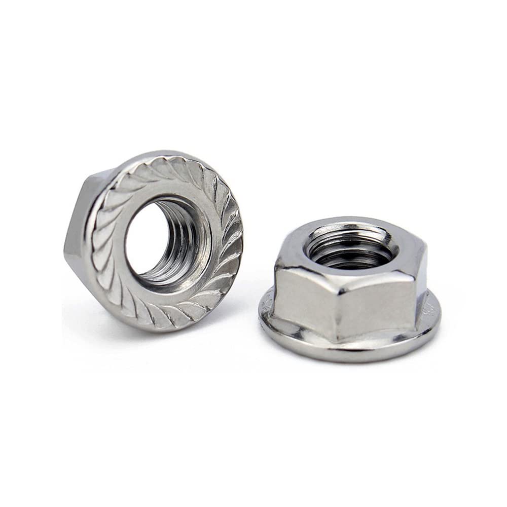 Set of 20 Hex Flange 304 Stainless Steel Hex Lock Nuts Nuts, M3, M4, M5, M6, M8, M10, (M6)