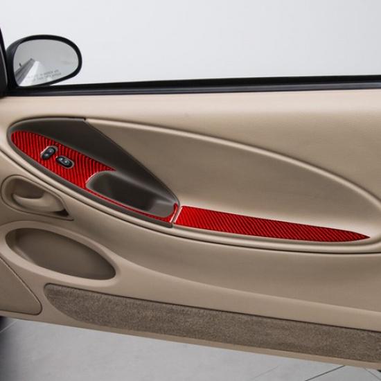 4Pcs Red Carbon Fiber Interior Door Control Cover Trim For Ford Mustang 2001-04