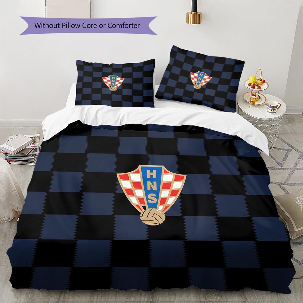 Croatian Football Federation Pattern Bedding Quilt Set Home Decoration Gift (1 * Duvet Cover + 2 * Pillowcase Without Core)