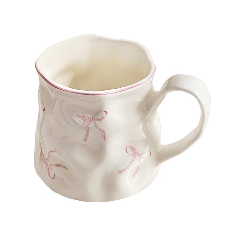 

Wind bow hand pinch coffee cup pink ceramic mug water cup household milk breakfast cup 400ml