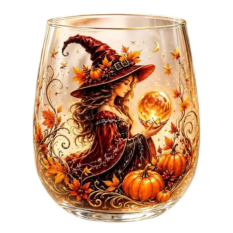 Decorative Witch Glass Cup with a Clear Stemless Form for Herbal Tea, Fruit Tea, Candy, and Seasonal Table Service