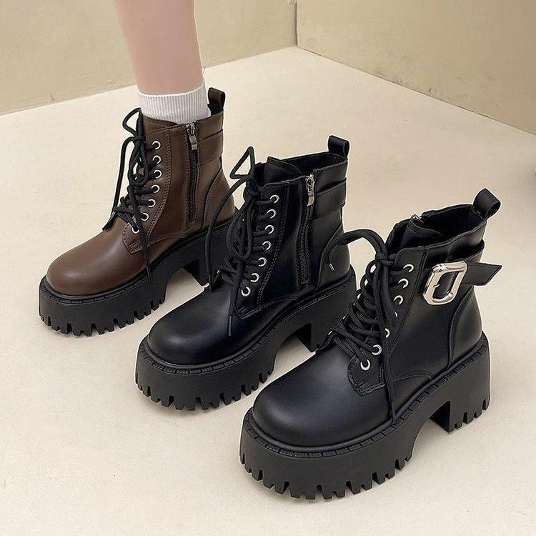 New British Martin boots women's 2025 autumn and winter velvet thick-soled short boots heightened and thin tooling boots short boots