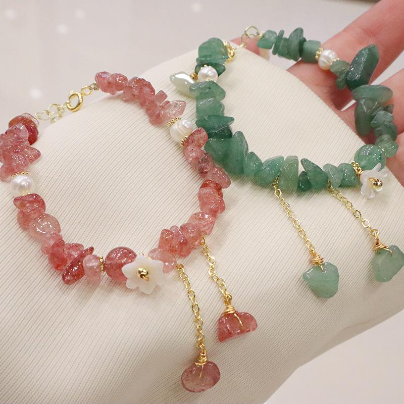 Erdbeer-Kristall-Blumenarmband Armreifen Damen Mode Schmuck Zubehör Geschenk