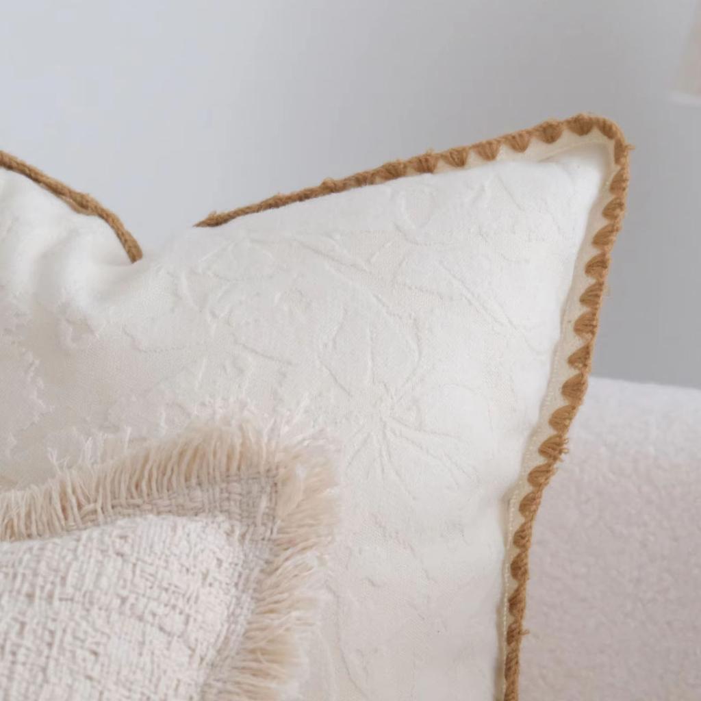 Elegant Throw Pillow Covers Textured Fringe & Embroidered Cushion Cases Boho Farmhouse Pillowcase for Living Room Couch Decor
